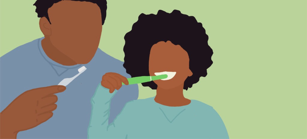 graphic showing father brushing teeth with daughter